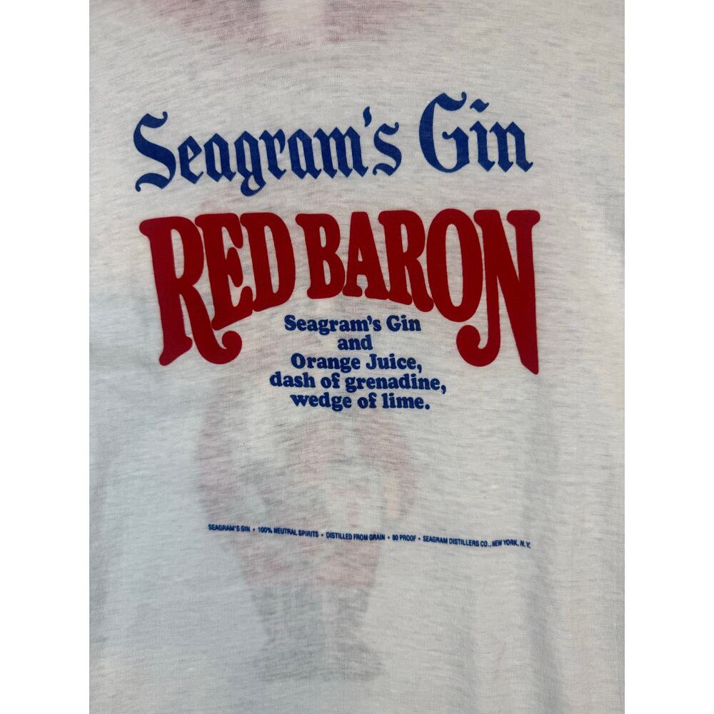 Nos Vtg 70s Ched Seagram’s Gin Red Barron Promotional Ringer T Shirt Med Wht/Red View 6
